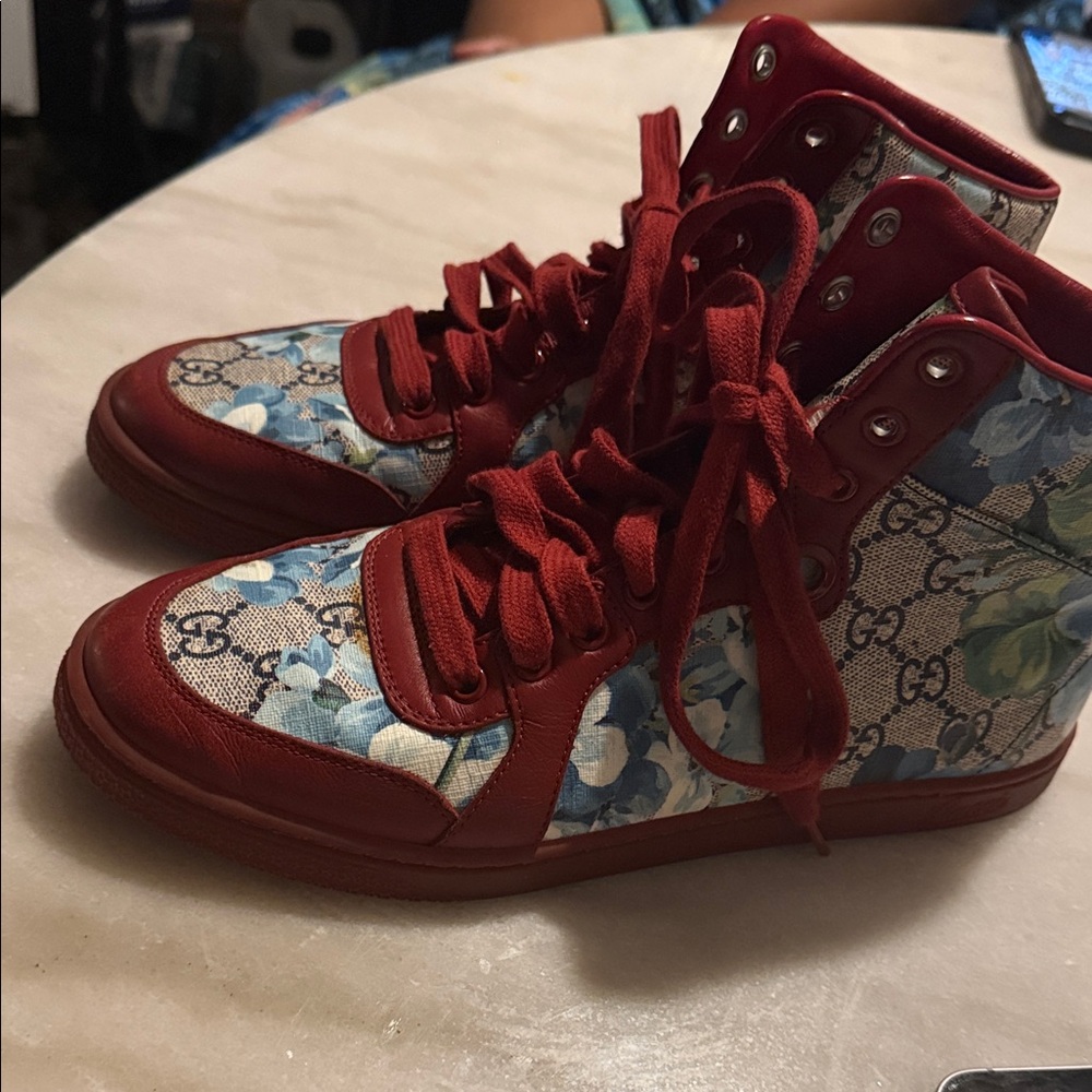 Gucci Red and Blue Floral Sneakers